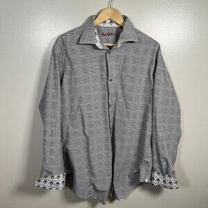 Robert Graham Skull Flip Cuff Button Up Size 42 16.5 Tall Check Gray Work Career